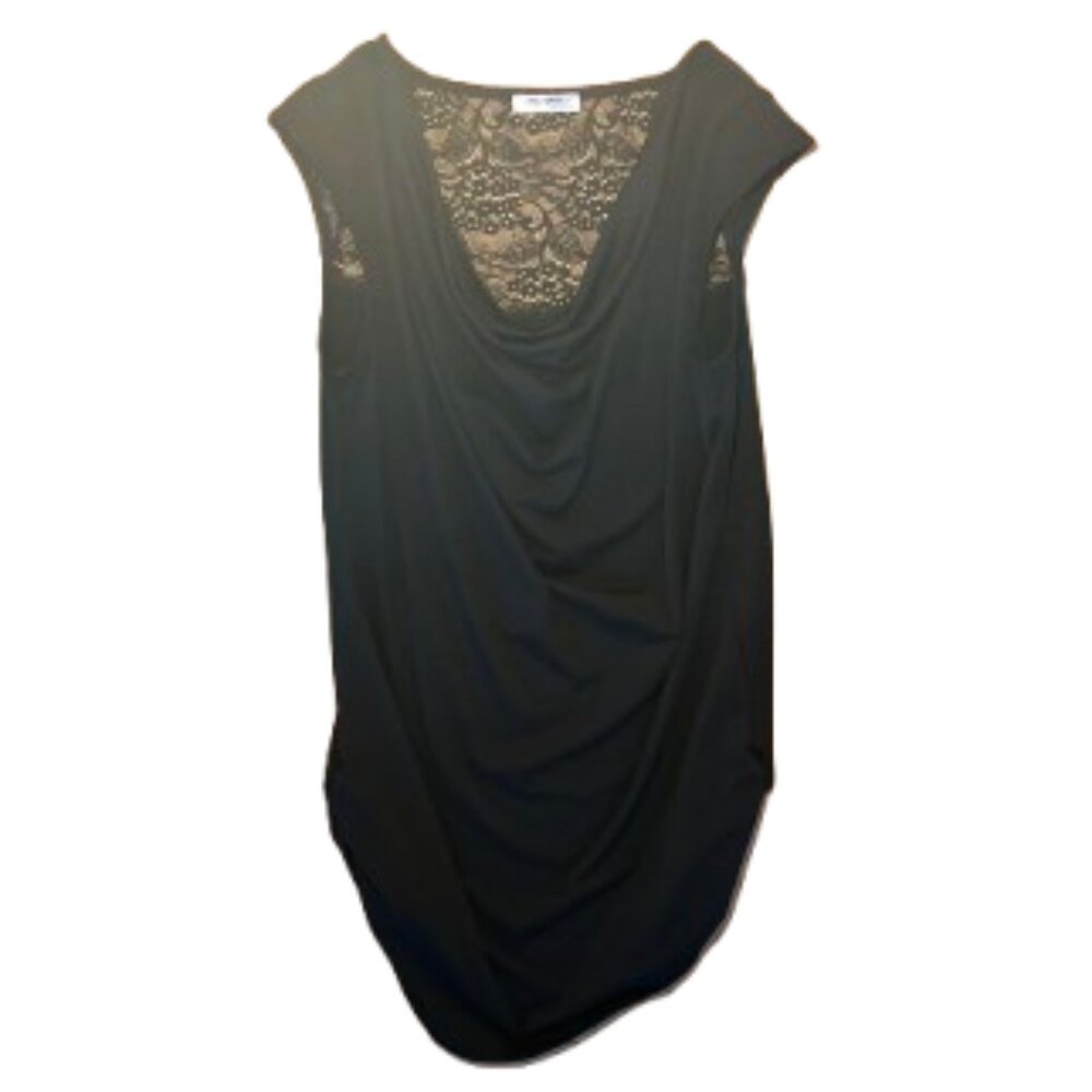 ✨ Zeagoo Black Sleeveless Lace Front & Back Draped Top - Size M